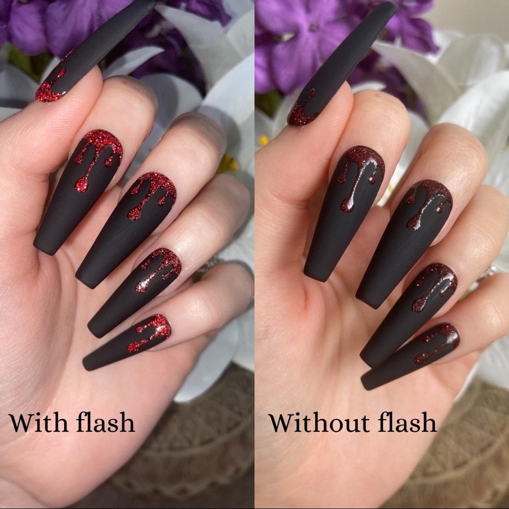 Reflective Glitter Blood Drip Press-On Nails